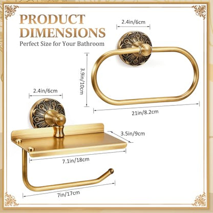 2 Pieces Set Antique Brass Toilet Paper Holder Retro Brass Hand Towel Ring Tissue Roll Paper Hanger Bathroom Hardware Wall Mounted Vintage Bathroom Accessories(Style 1) - style: Style 1