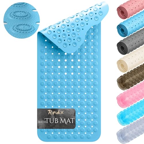 Non-Slip Bathtub Mat – 39"x15.5" Extra Long Shower Mat with Powerful Suction Cups & Drain Holes, Machine Washable Bath Mat for Tub, Foot Massage Texture, Helps Keep Tubs Clean, Blue - color: Blue
