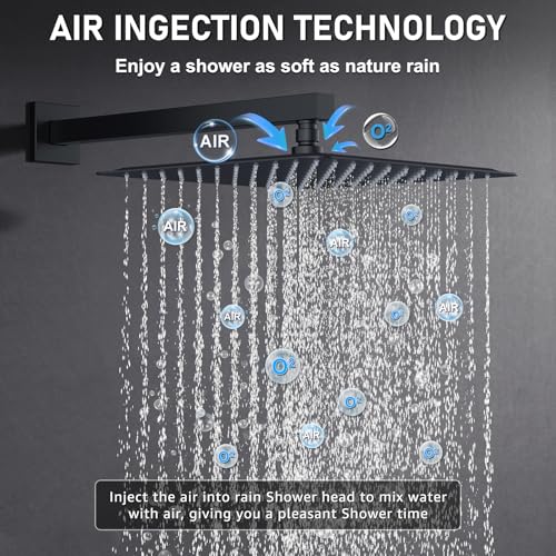 Iriber Shower Set with 12 Inch High Pressure Rain Shower Head and Handheld and Shower Faucet Mixer Valve Modern Shower System Including Pressure Balance Valve Shower Trim Kit for Bathroom,Matte Black - color: Matte Black 05