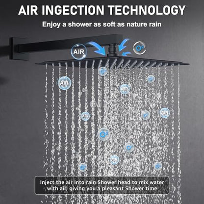 Iriber Shower Set with 12 Inch High Pressure Rain Shower Head and Handheld and Shower Faucet Mixer Valve Modern Shower System Including Pressure Balance Valve Shower Trim Kit for Bathroom,Matte Black - color: Matte Black 05