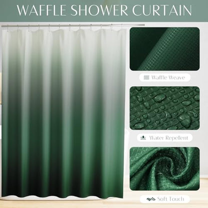 Bathroom Sets with Shower Curtain and Rugs Bathroom Accessories Set Dark Green Bathroom Set,Soap Dispenser & Toilet Brush Holder Set with Stainless Steel Trash Can(23 PCS) - size: Dark Green, style: Bath Set+Ombre Waffle Shower Curtain+Bath Rugs