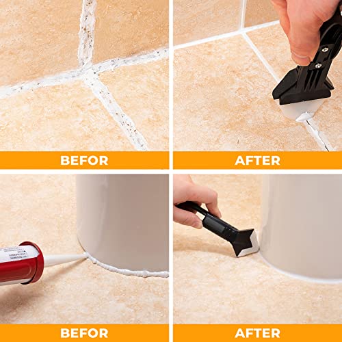 Saker Silicone Caulking Tool 3-in-1 Grout Removal Tool Kit Black Blue | Grout Remove Scraper Caulk Remover Glass Glue Angle Scraper for Bathroom,Kitchen,Floor,Window,Sink Joint,Frames Seal - style: Classic with Scraper