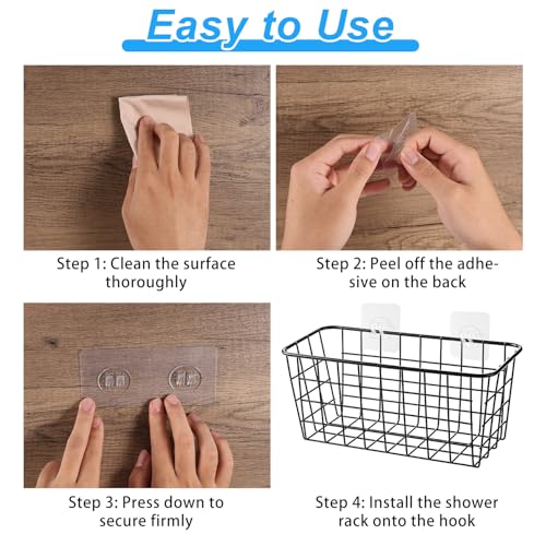 lasuroa 14pcs Shower Caddy Adhesive Replacement, 3 Styles Waterproof Shower Adhesive Strips Sticker Hooks No Drilling Wall Mount for Bathroom Kitchen Racks Organizers