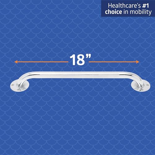 Medline Knurled Chrome 18” Grab Bar for Shower & Bathtub, Independence & Ease of Movement — for Elderly, Handicapped or Seniors, 300 lb. Capacity, 1 Bar - size: 18"