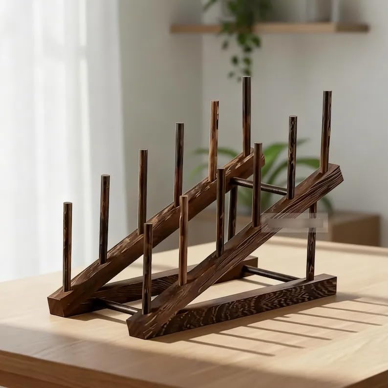 Rustic Wooden Ladder Decor, Farmhouse Tiered Blanket Ladder, Freestanding Towel Rack for Living Room Bedroom Bathroom, Brown Wooden Storage Ladder