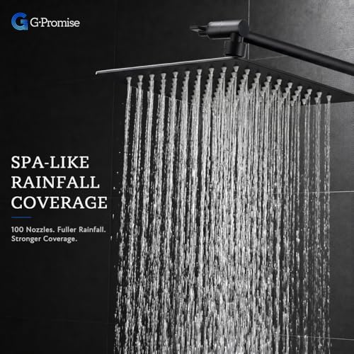 G-Promise All Metal 10" Dual Square Shower Head Combo | Rain Shower Head | Handheld Shower Wand | Adjustable | 3-Way Diverter | 71" Extra Long Hose - A Bathroom Upgrade (Matte Black) | Built to Last, Easy Install, Adjustable Height & Angle for All Heights