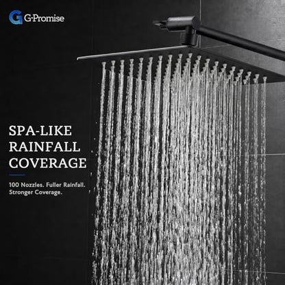 G-Promise All Metal 10" Dual Square Shower Head Combo | Rain Shower Head | Handheld Shower Wand | Adjustable | 3-Way Diverter | 71" Extra Long Hose - A Bathroom Upgrade (Matte Black) | Built to Last, Easy Install, Adjustable Height & Angle for All Heights