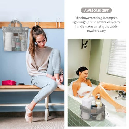 Hommtina 2 Pcs Shower Mesh Caddy Bag Quick Dry Hanging Toiletry and Bath Organizer for Travel and Swimming with Zipper (2 Gray) - color: 2 Gray