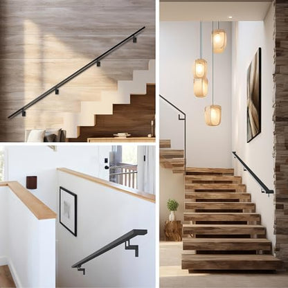 Modern Aluminum Handrail Complete DIY Kit – Matte Black with Adjustable Wall Mount Brackets Included (2' Length) - size: 2' length