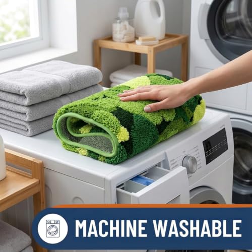 Hifuwan Cute Green Moss Toilet Rugs U Shaped Non Slip Bath Mats, 20x20 Inch | Soft Absorbent Plant Bathroom Rugs, Fluffy Machine Washable, Contour Bath Rugs for Toilet Base Bathroom Shower Floor - size: 1'8" x 1'8" (U-Shape)
