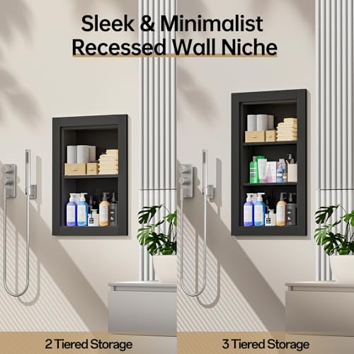 Recessed Medicine Cabinet, 14x18 Wood Recessed Wall Niche Medicine Cabinet Replacement, Water-Proof Wall Niche for Bathroom/Hallway, Black - color: Black, size: 14x18