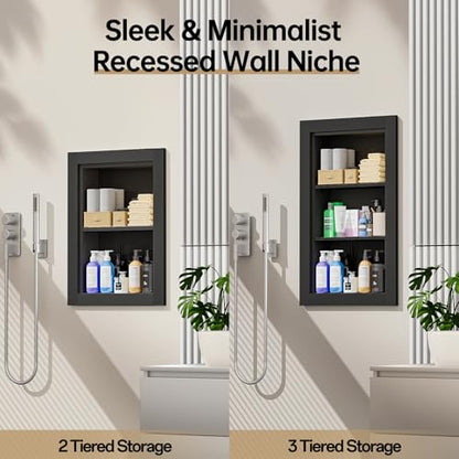 Recessed Medicine Cabinet, 14x18 Wood Recessed Wall Niche Medicine Cabinet Replacement, Water-Proof Wall Niche for Bathroom/Hallway, Black - color: Black, size: 14x18
