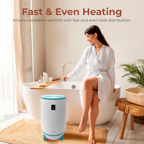 SereneLife Towel & Blanket Warmer, One Touch Portable Bath Towel Warmer with Fragrant Disc Holder, Timer (15, 30, 45, or 60 minutes) and LED Display, Auto Shut Off, Ideal for Bathroom & Spa Use, Blue - color: Blue
