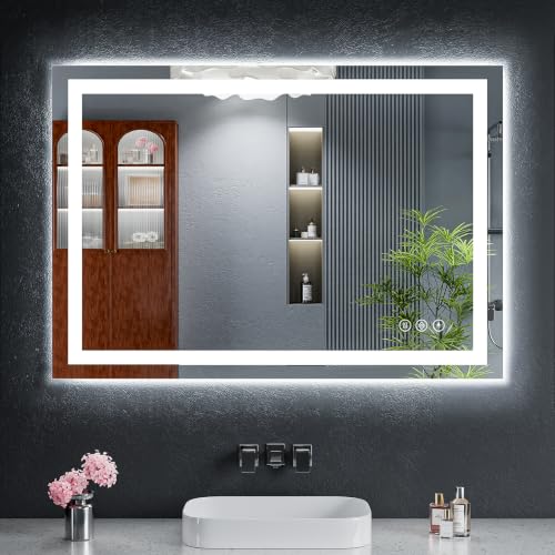 28"x40" LED Bathroom Mirror with Lights, Anti-Fog, Backlit+Frontlit | CRI 95, Stepless Dimmable, 3 Colors Lighting, Shatterproof Tempered Glass, HD Reflection, Memory, (Horizontal/Vertical) - size: 40"L x 28"W