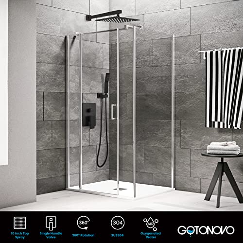 gotonovo Rainfall Bathroom Shower System Rain Shower Head and Handle Set Wall Mounted Shower Complete Combo Solid Brass Pressure Balancing Shower Mixer Valve 10 Inch Oil Rubbed Bronze - color: Oil Rubbed Bronze, size: 10 Inch