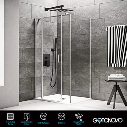 gotonovo Rainfall Bathroom Shower System Rain Shower Head and Handle Set Wall Mounted Shower Complete Combo Solid Brass Pressure Balancing Shower Mixer Valve 10 Inch Oil Rubbed Bronze - color: Oil Rubbed Bronze, size: 10 Inch