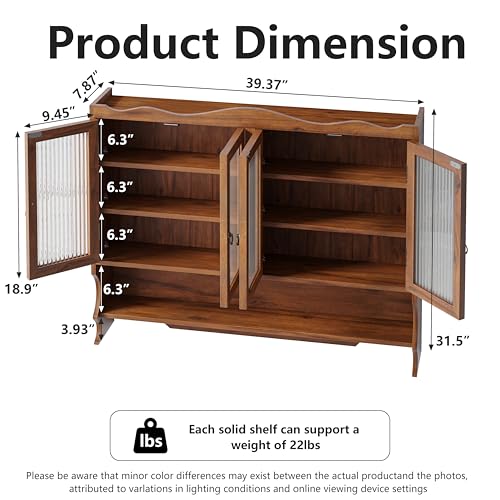Retro Style Haze Three Glass Door Wood Wall Cabinet with Detachable Shelves for Office, Dining Room,Living Room, Kitchen and Bathroom - color: Brown(4)