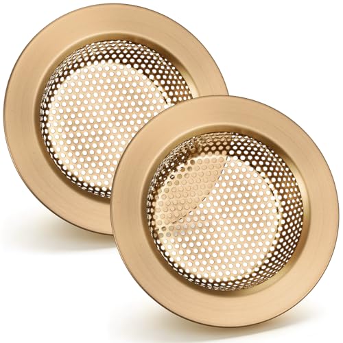 2 Pcs Sink Strainer Stainless Steel Kitchen Sink Drain Strainer Basket Cover Mesh Hair Food Catcher, Large Wide Rim of 4.4 Diameter (Champagne Bronze) - color: Champagne Bronze