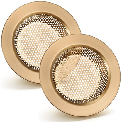 2 Pcs Sink Strainer Stainless Steel Kitchen Sink Drain Strainer Basket Cover Mesh Hair Food Catcher, Large Wide Rim of 4.4 Diameter (Champagne Bronze) - color: Champagne Bronze