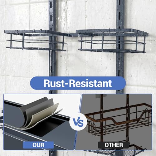Extra Large Shower Caddy Hanging, Rust-Resistant Shower Organizer Hanging,3 Tier Height-Adjustable Over the Head Caddy,Rack with Soap Basket (Gray) - color: Gray