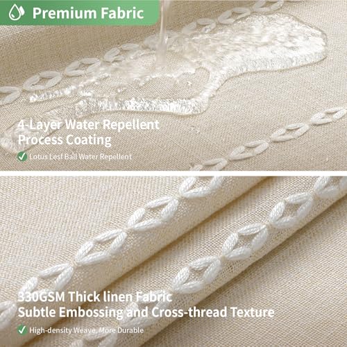 eachope Boho Farmhouse No Hook Shower Curtain Set with Snap-in Fabric Liner,Heavy-Duty Linen Textured Rustic Striped Design,Water-Repellent with Tassels and Sheer Window,Cream/Beige,71x74 | Linen Texture,230GSM Thick Fabric,Hotel Luxury Decor,Mesh Window,