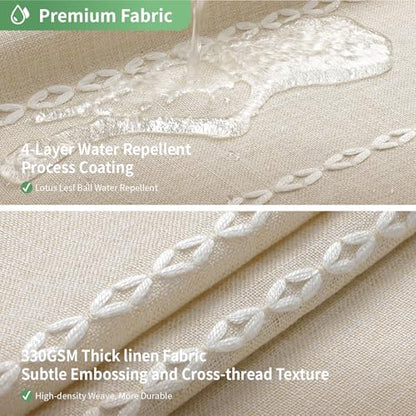eachope Boho Farmhouse No Hook Shower Curtain Set with Snap-in Fabric Liner,Heavy-Duty Linen Textured Rustic Striped Design,Water-Repellent with Tassels and Sheer Window,Cream/Beige,71x74 | Linen Texture,230GSM Thick Fabric,Hotel Luxury Decor,Mesh Window,