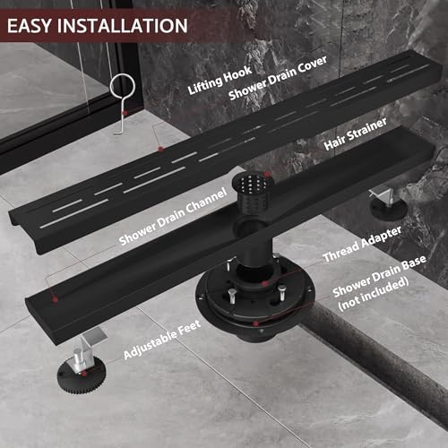 Linear Shower Drain, 28 inch Matte Black | Including Hair Catcher and Removable Grate, 304 Stainless Steel, Easy to Install and Clean (Drain Base Not Included) - color: Matte Black, size: 28 inch