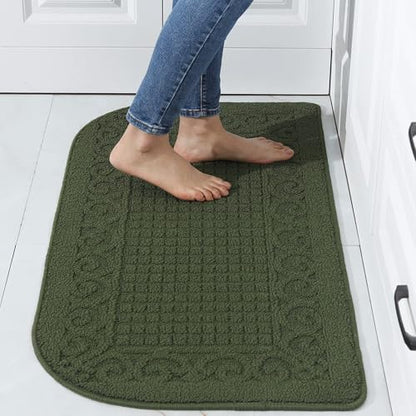 COSYHOMER 39x20 Half Round Kitchen Rug,Non Slip Washable Mat,Green 1PC | Polypropylene tufted textile,small half circle rug,kitchen sink mat,Kitchen floor mat - color: Green, size: 1'8" x 3'3" (Semicircular)
