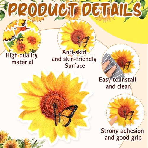 Yaomiao 24 Pcs Sunflower Non Slip Bathtub Stickers with Scraper | Shiny, Sparkle, Glitter, Peva, 4.53inch, Easy Apply, No Residue, for Bathroom, Shower Stairs Floor,Safety, Cute, Grip - style: Sunflower