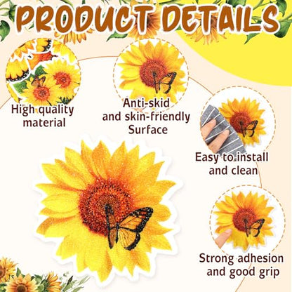 Yaomiao 24 Pcs Sunflower Non Slip Bathtub Stickers with Scraper | Shiny, Sparkle, Glitter, Peva, 4.53inch, Easy Apply, No Residue, for Bathroom, Shower Stairs Floor,Safety, Cute, Grip - style: Sunflower