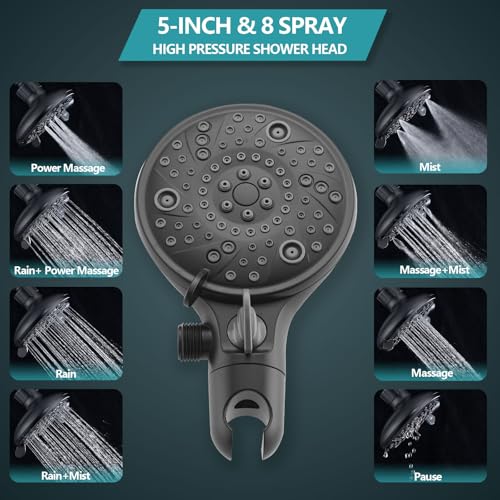 5" Dual Shower Faucet Compatible with Delta 13/14 Series Tub Trim Kit, High Pressure Round Rain Shower Head& Handheld Set Faucet System, Matte Black (Valve& Catridge Not Inclued) - color: Matte Black