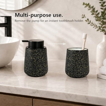 Ceramic Foaming Soap Dispenser - 14.5 oz Foam Hand Soap Dispenser Bathroom, Modern Refillable Dish Wash Soap Bottle for Kitchen with Large Easy-to-Press Pump, Black - color: Black