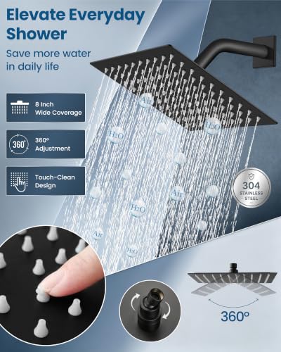 Airuida Shower Faucet Set,8 Inch Shower Valve Kit,Matte Black | Male Threads,Rough-in Valve Shower Trim Kit,Single Handle Control Shower Set - color: Matte Black, size: 8 Inch