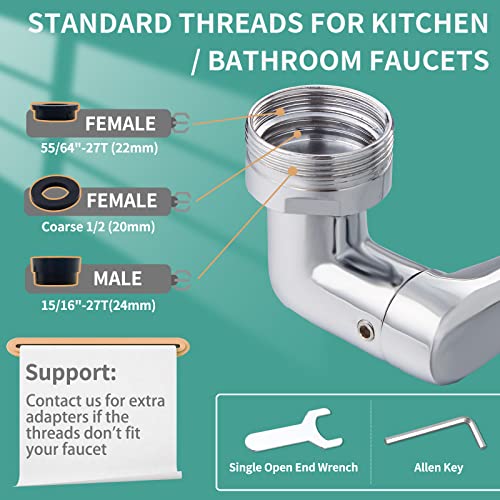 CECEFIN 1080°Rotating Faucet Extender Double Extension - Swivel Long Arm Robotic Faucet Aerator for Bathroom Kitchen Sink, Universal Spout Spray Attachment 2-Mode Outlet Face/Hair/Toddlers Hands Wash - color: E- Silver4- Long Arm Aerator