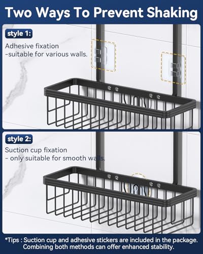 Never Rust Shower Caddy Hanging, Aluminum Shower Racks for Inside Shower, 2-Tier Shower Organizer Hanging Over Shower Head with Hooks and Soap Holder, Black - color: Black