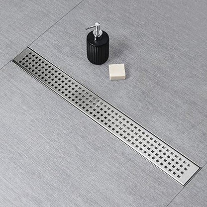 SaniteModar Linear Shower Drain 20 inch Brushed with Square Hole Panel | AISI 304 Stainless Steel Brushed Linear Dain Rectangle Shower Floor Drain with Hair Strainer and Leveling Feet - color: Stainless Steel, size: 20 inch