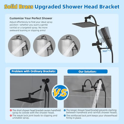 Hibbent All Metal cUPC Certified Shower Head, 8'' High Pressure Rainfall Showerhead Combo, Handheld Shower Wand, 12'' Adjustable Extension Arm, 4-Spray, 71'' Hose, Shower Holder, Oil Rubbed Bronze - color: Oil Rubbed Bronze, style: Square 8''