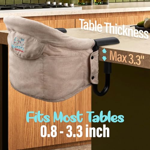 Hook On Chair with Removable Dining Tray,Portable Hook-On Chairs with Storage Bag, for Home and Travel(Khaki) - color: khaki with tray