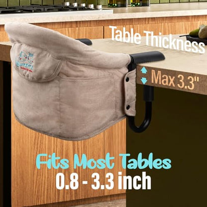 Hook On Chair with Removable Dining Tray,Portable Hook-On Chairs with Storage Bag, for Home and Travel(Khaki) - color: khaki with tray