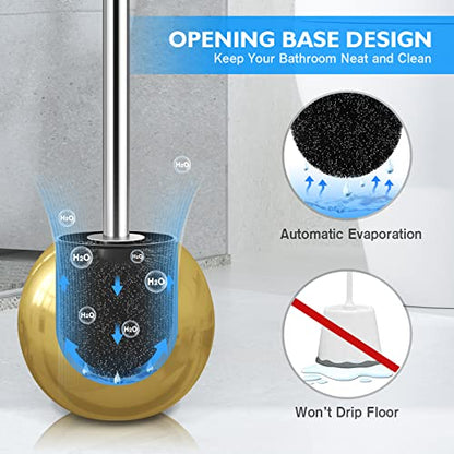 Toilet Brush and Holder 2 Pack, 304 Stainless Steel Toilet Brush with Extended and Durable Comfortable Brush Handle, Toilet Bowl Brush for Bathroom Toilet - Ergonomic, Pratical Durable (Gold) - color: Gold