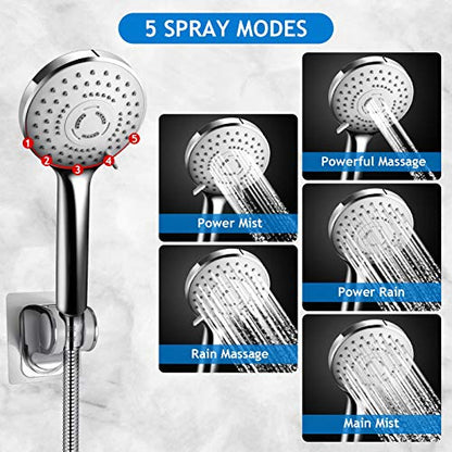 Shower Head Combo,8 Inch High Pressure Rain Shower Head with 11 Inch Adjustable Extension Arm and 5 Settings Handheld Shower Head Combo,Powerful Shower Spray Against Low Pressure Water with Long Hose - color: Chrome, size: 8" Showerhead Set