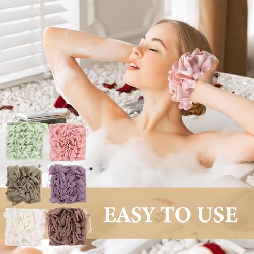 6 PCS Soap Bar Loofah, 2 in 1 Loofah Cloth Soap Bar Holder, Remove Cuticle for Smooth Skin, Exfoliating Bath Sponge with Drawstring for Bath Shower