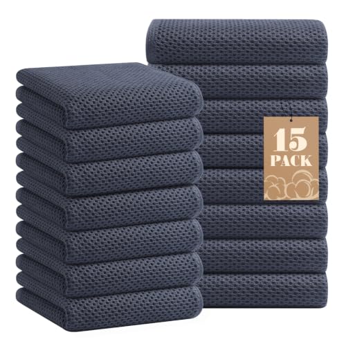 Homaxy 100% Cotton Waffle Weave Kitchen Towels, 15-Pack, Dark Grey | Ultra Soft Absorbent Dish Towels, Quick Drying Cleaning Towels, 13 x 28 Inches - color: Dark Grey, size: 13 x 28 - 15 Pack