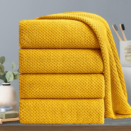 Extra Large Bath Towels Set 35x70 Inches - Yellow Luxury 600 GSM Oversized Bath Sheet Towel,Ultra Soft Microfiber - Quick Dry,Highly Absorbent Shower Towels Spa Hotel Bathroom Towel Set (4-Pack) - color: Yellow Set, size: 4-Piece Set