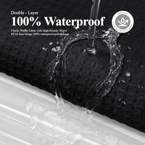 3 in 1 Waffle Shower Curtain Set with PEVA Liner 72Wx72H Black | 256GSM Heavy Duty Fabric, Waterproof Clear Liner, Hotel Luxury Weighted Cloth Shower Curtains for Bathroom, 12 Plastic Hooks - color: A Black, size: 72"W x 72"L (Pack of 1)