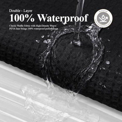 3 in 1 Waffle Shower Curtain Set with PEVA Liner 72Wx72H Black | 256GSM Heavy Duty Fabric, Waterproof Clear Liner, Hotel Luxury Weighted Cloth Shower Curtains for Bathroom, 12 Plastic Hooks - color: A Black, size: 72"W x 72"L (Pack of 1)