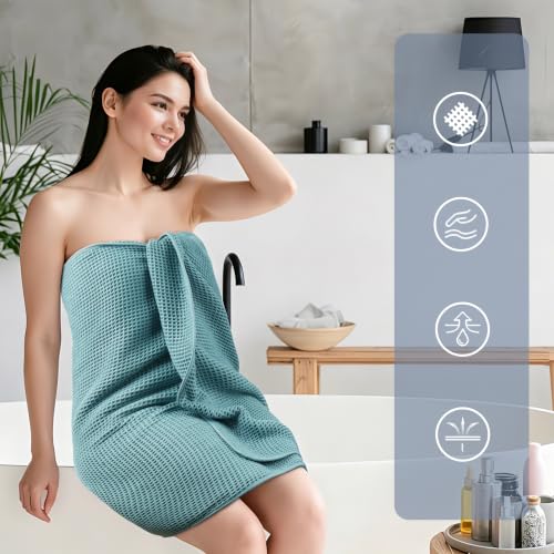 POLYTE 430 GSM Poly Blend Microfiber Waffle Bath Sheet XL Set, 35x70 in | 2 Pack, Oversize, Lint Free, Quick Dry - color: Green, size: 35 x 70 in
