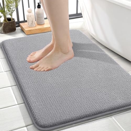 OLANLY Thick Memory Foam Small Bathroom Rug 24x16, Absorbent Bath Mat, Grey | Soft Quick Dry Bath Rugs, Non-Slip Carpet, Machine Washable Mat for Bathroom Floor, Tub and Shower, Home Decor Accessories - color: Grey, size: 24" X 16"