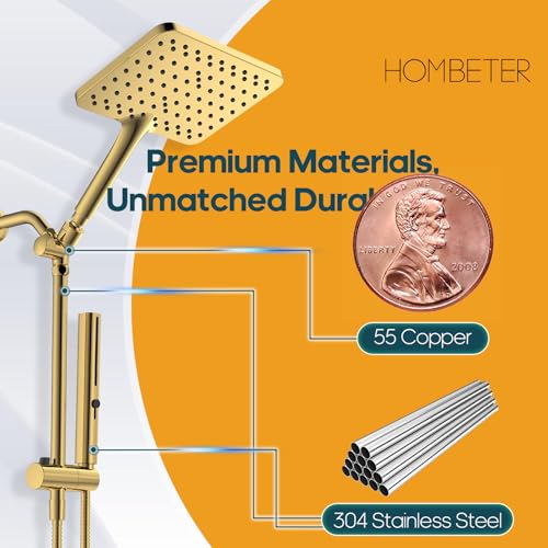 High Pressure Rain Shower Head with Handheld Combo, 10 Inch Square Rainfall Showerhead, Adjustable Slide Bar Dual Shower System, 3 Spray Modes, 59" Stainless Steel Hose, Gold - color: Gold, style: Basic