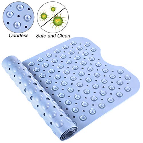 YINENN Bath and Shower Safety Mats 40x16 inch, Non Slip with Suction Cups for Bathroom Stall and Tub Floor, Extra Large and Machine Washable, Drain Holes Keep Bathtub Clean, Light Blue - color: Light Blue
